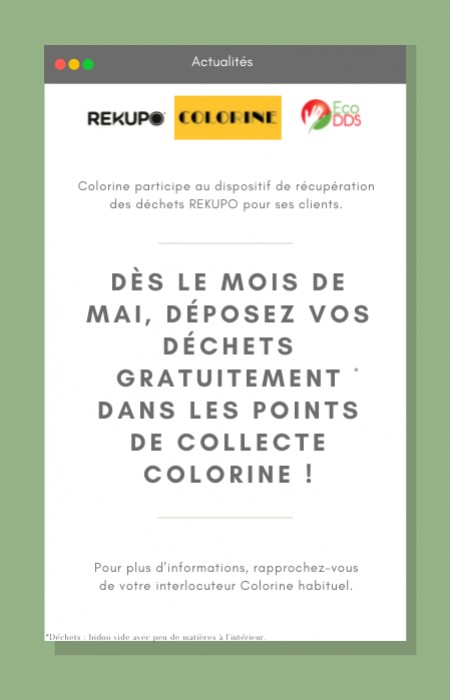 COLORINE collecte gratuitement vos déchets chimiques grâce au dispositif REKUPO